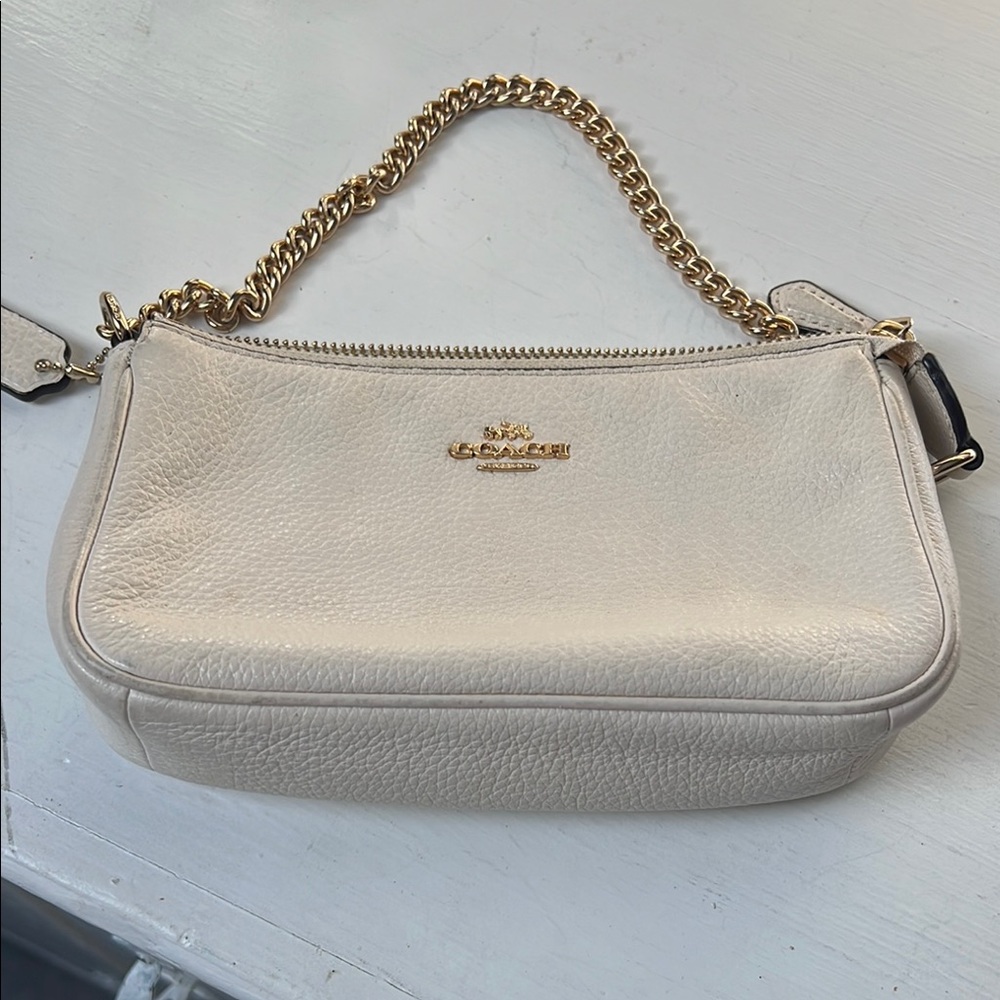 Coach Cream-Whitish wristlet with Chain Strap